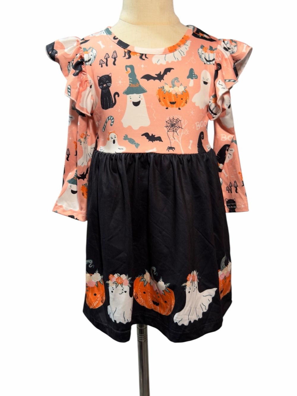 Girls Halloween Ghost & Pumpkin Dress - Pink and Black